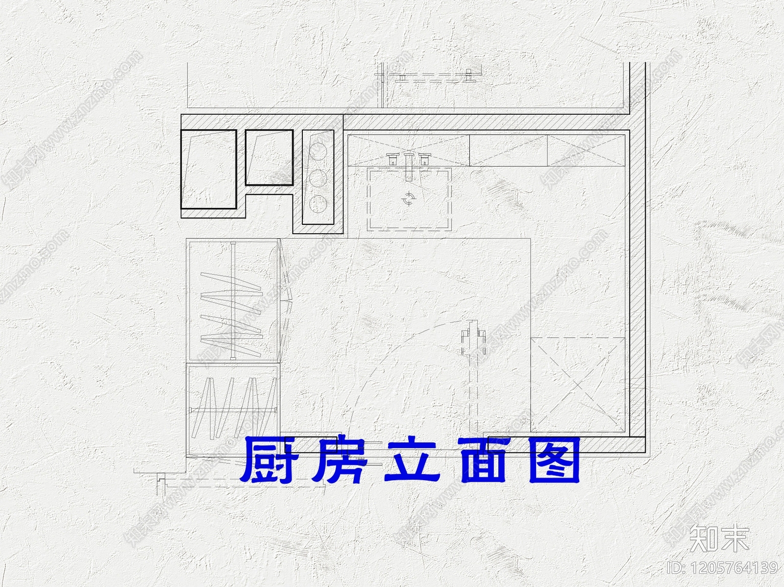 现代厨房cad施工图下载【ID:1205764139】
