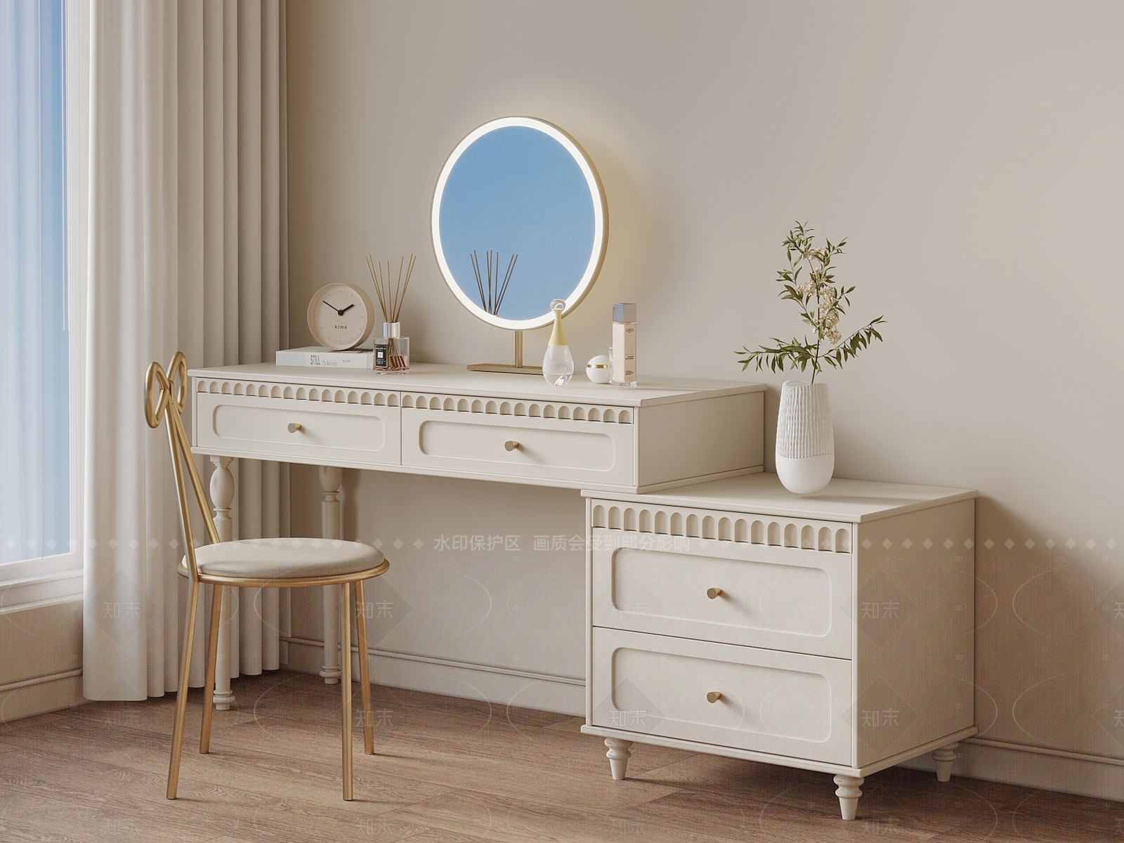法式奶油梳妆台SU模型下载【ID:1205769019】