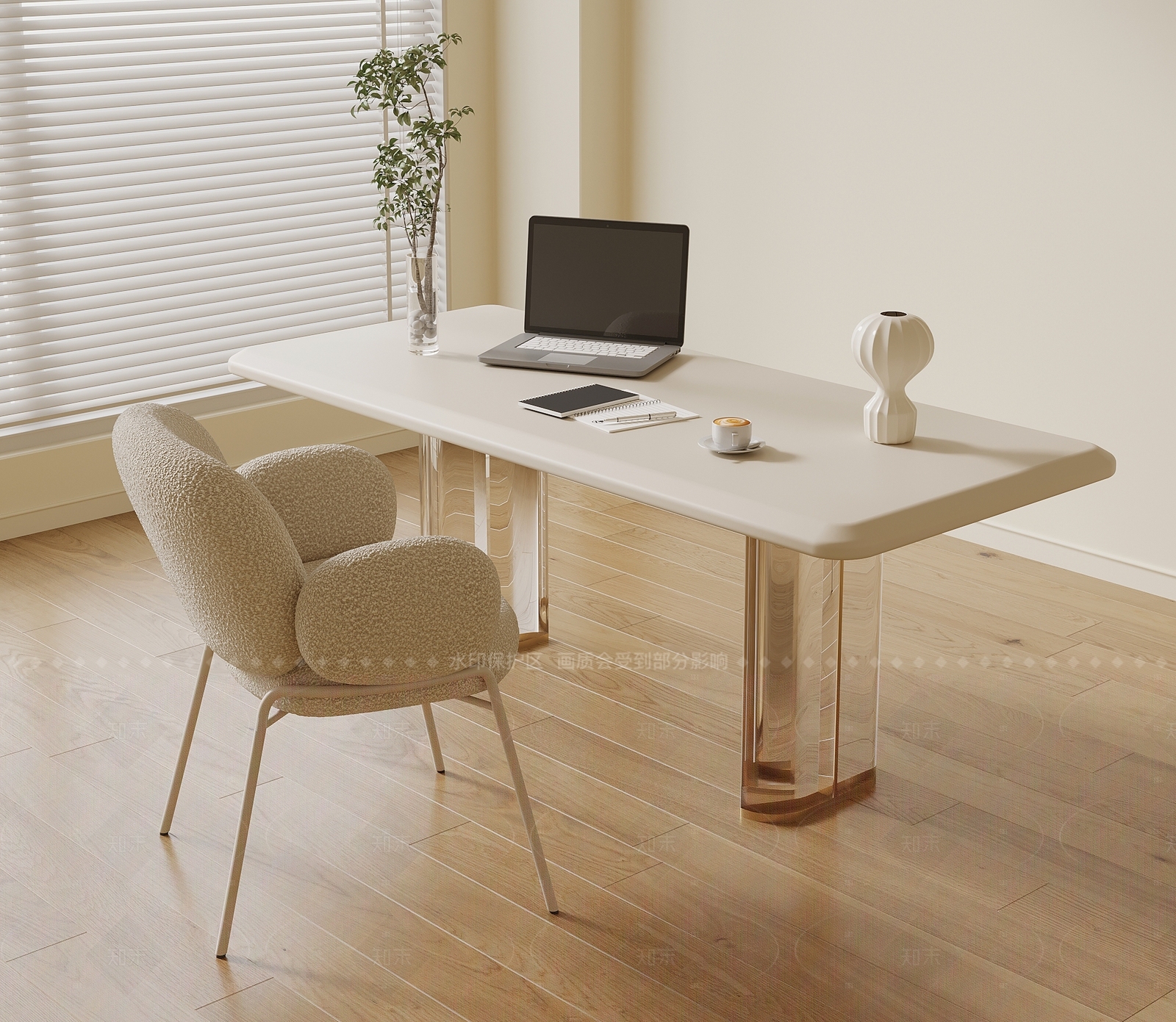 现代奶油办公桌SU模型下载【ID:1205769312】