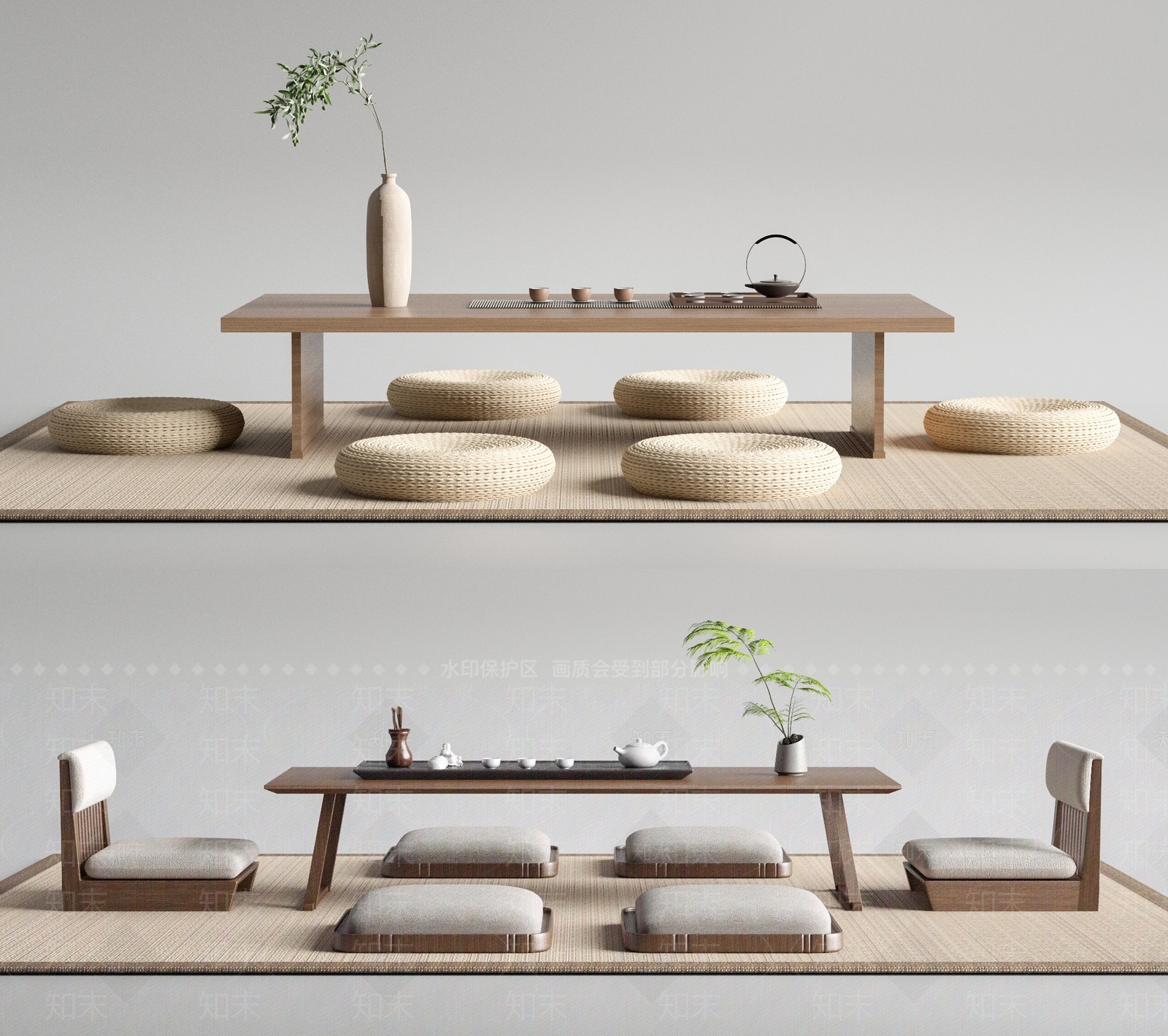 日式榻榻米茶桌椅SU模型下载【ID:1205771201】