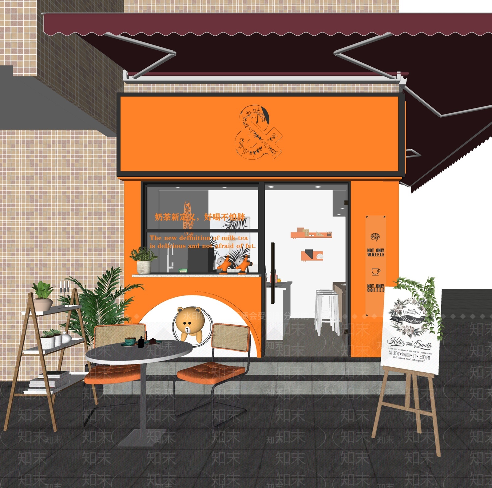 现代奶茶店门头SU模型下载【ID:1205771337】