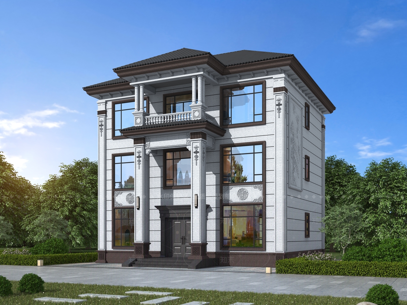 中式新中式独栋别墅3D模型下载【ID:1205772750】