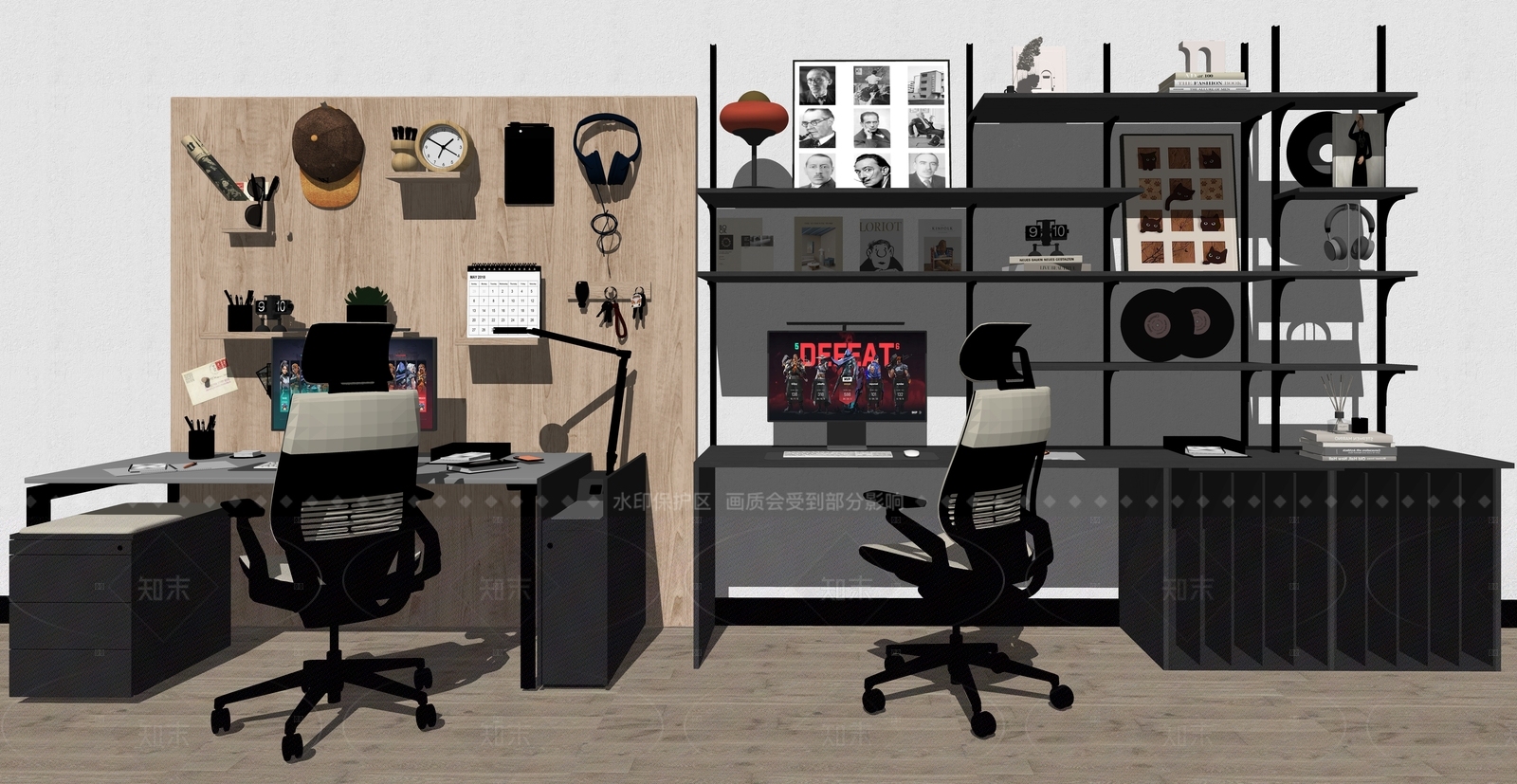 现代原木书桌椅SU模型下载【ID:1205783178】