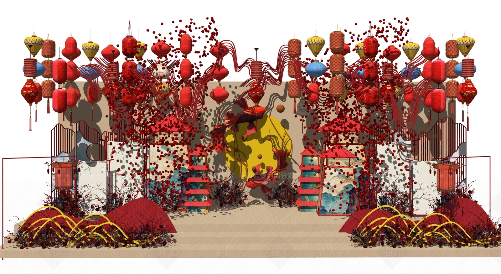 新中式中式中秋美陈SU模型下载【ID:1205783366】