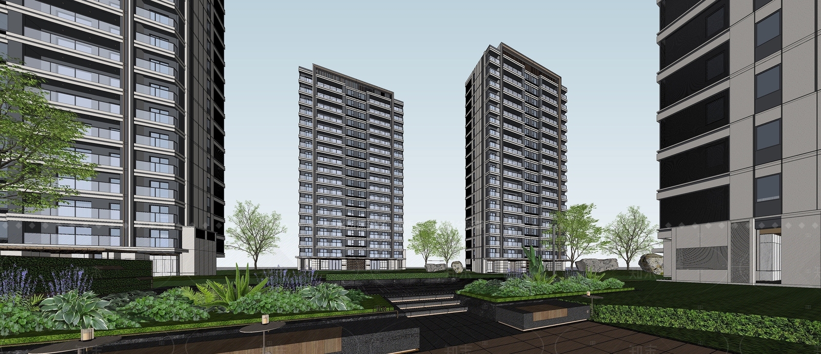 现代简约高层住宅SU模型下载【ID:1205785331】