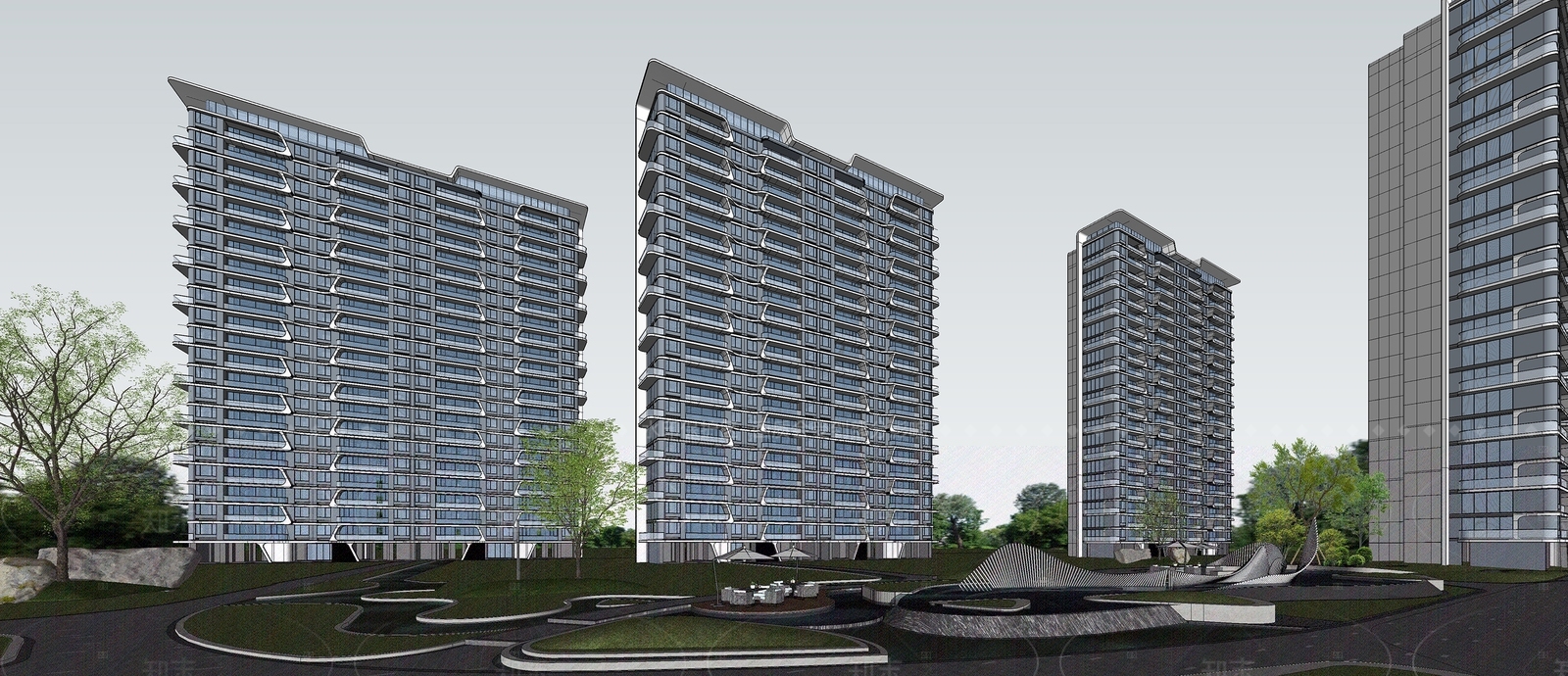 现代轻奢高层住宅SU模型下载【ID:1205786496】