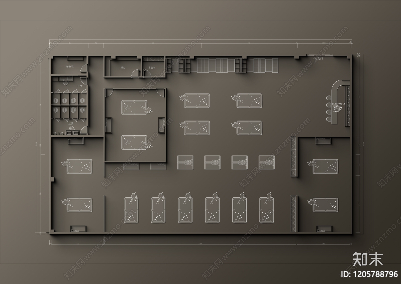 现代台球厅施工图下载【ID:1205788796】