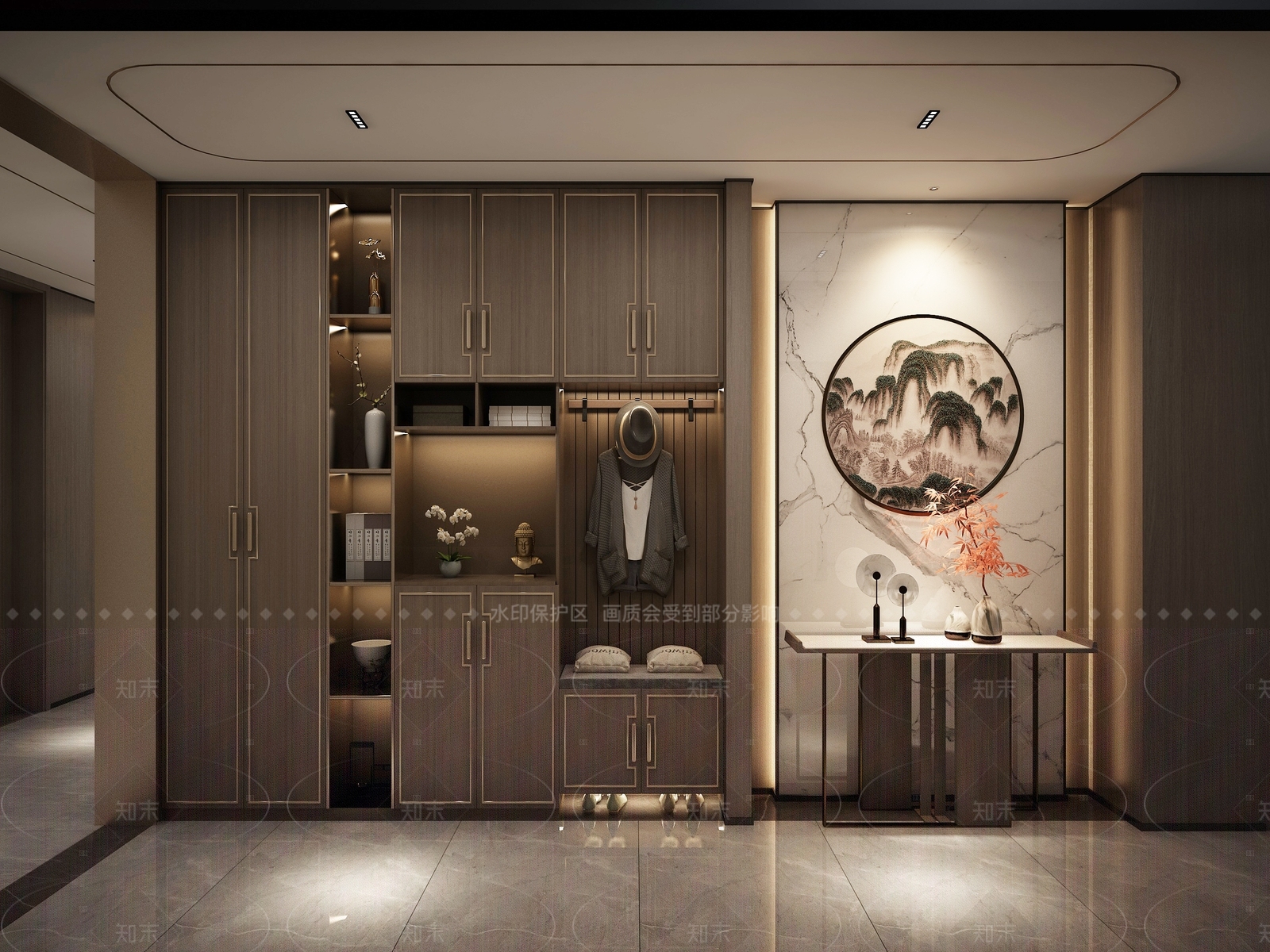 轻奢中式玄关3D模型下载【ID:1205789454】