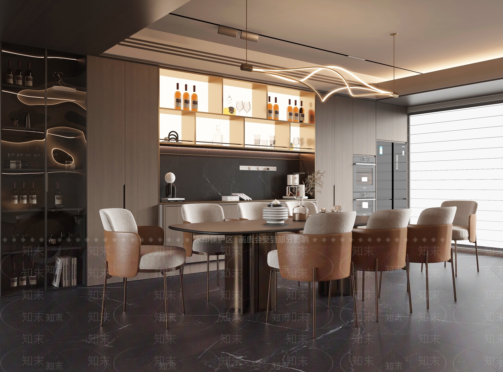 现代轻奢家居餐厅3D模型下载【ID:1205791461】