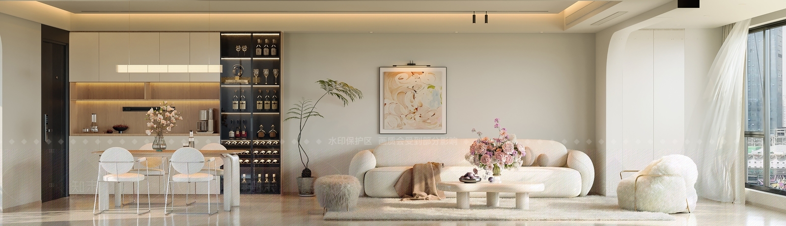 北欧奶油客餐厅3D模型下载【ID:1205800281】