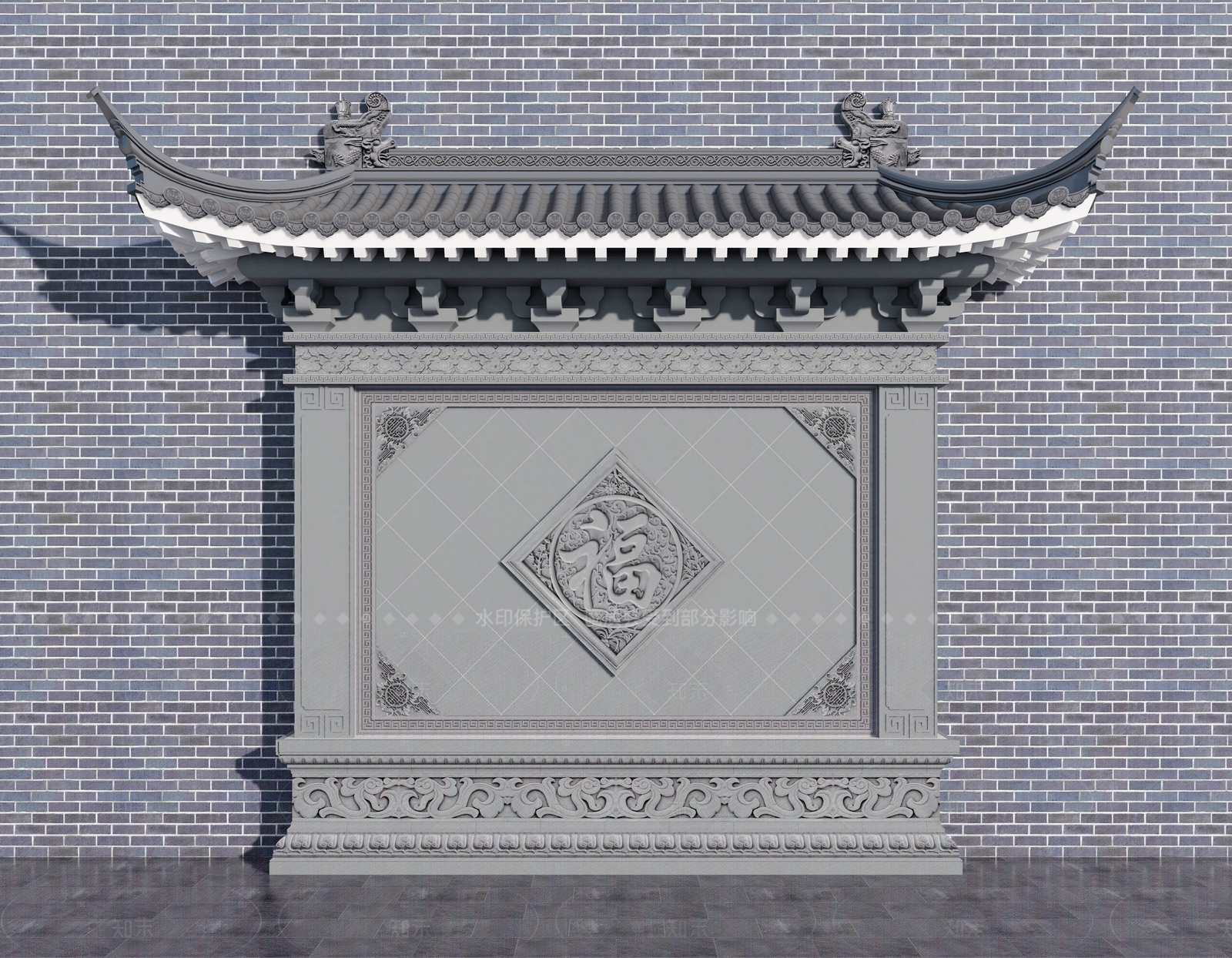 中式新中式景墙3D模型下载【ID:1205802676】