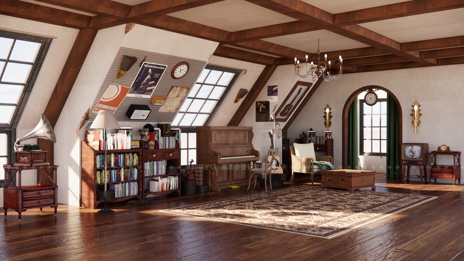 美式钢琴房SU模型下载【ID:1205803978】