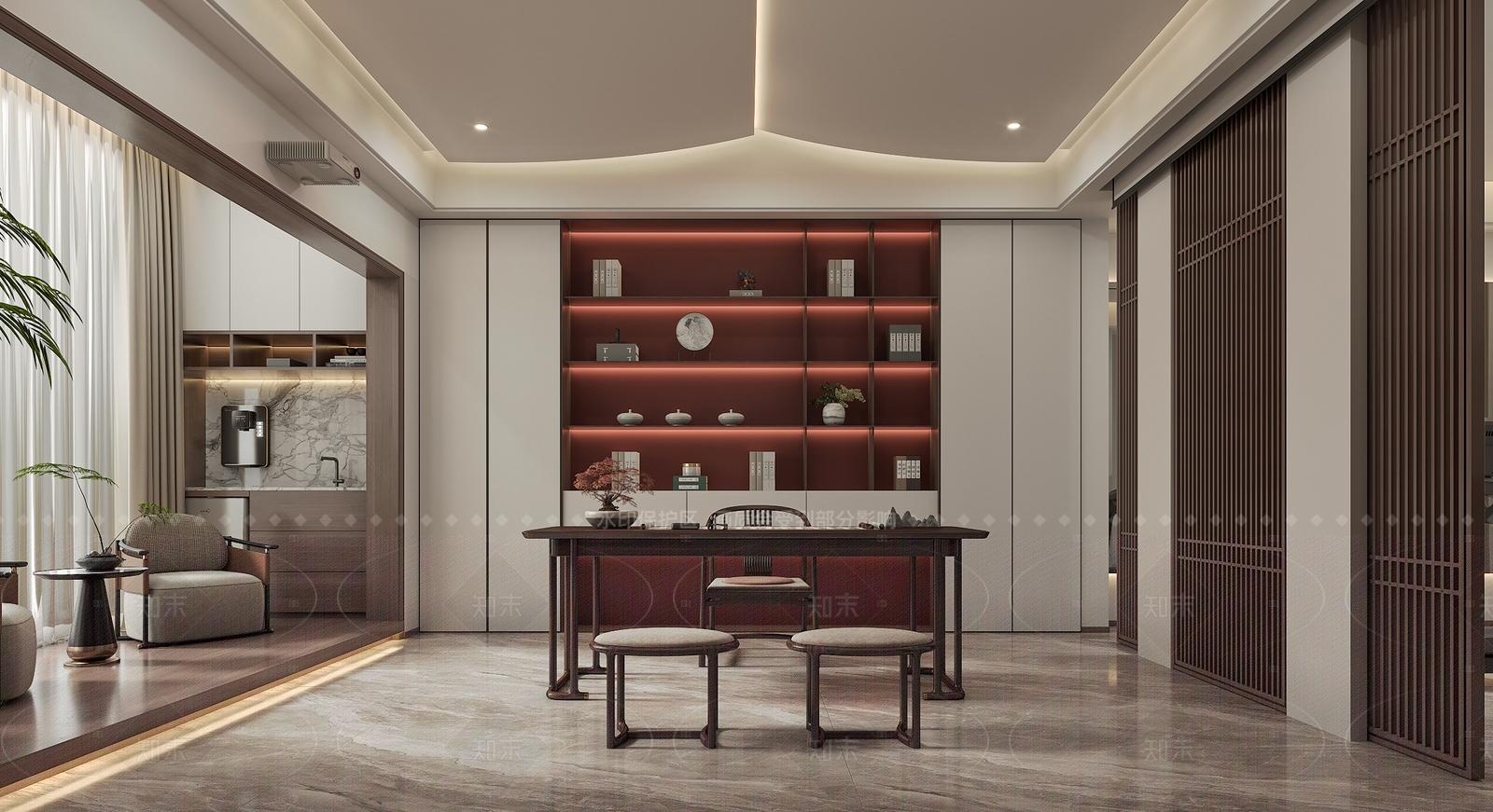 现代新中式开放式书房3D模型下载【ID:1205806318】