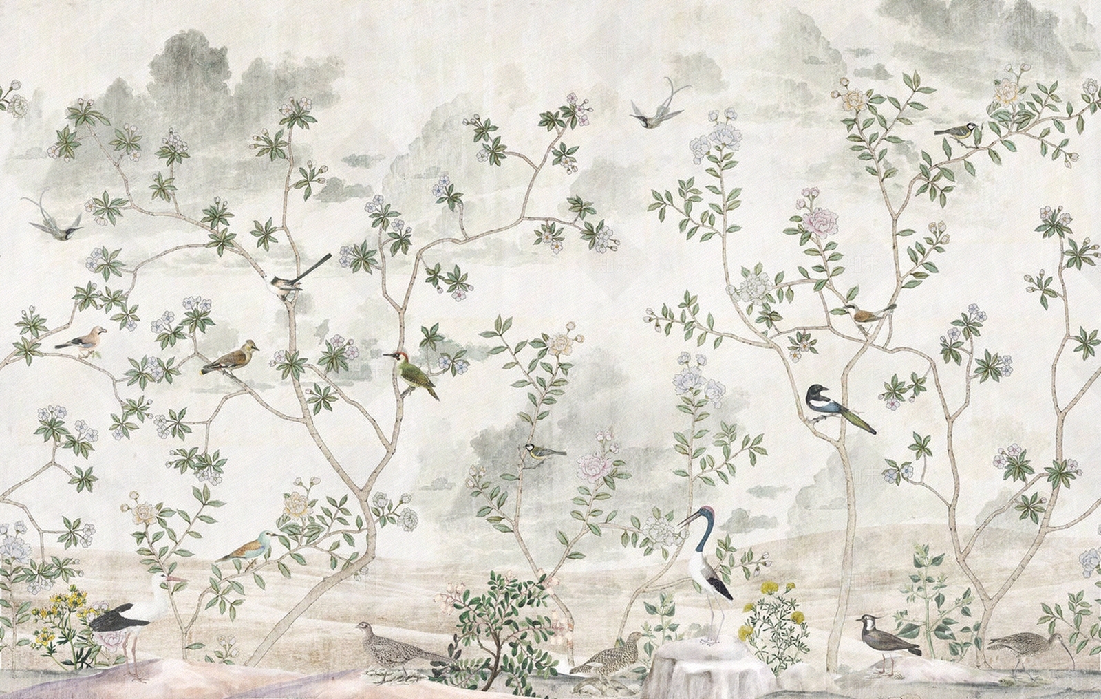 新中式法式花鸟壁纸贴图下载【ID:1205812417】