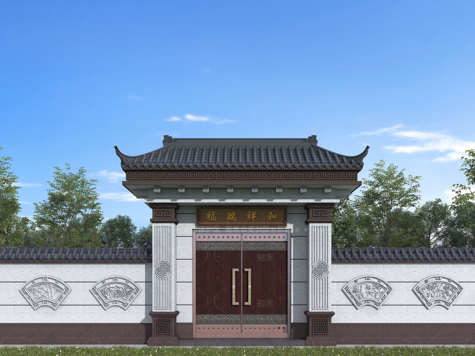 中式围墙3D模型下载【ID:1205816974】