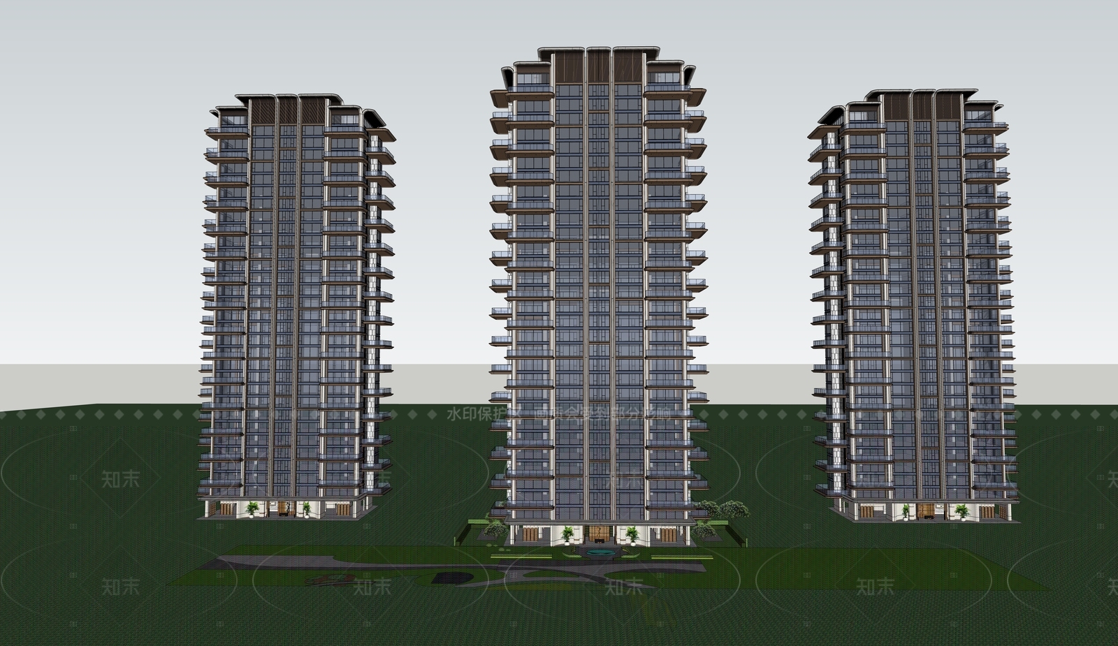 现代高层住宅SU模型下载【ID:1205819503】