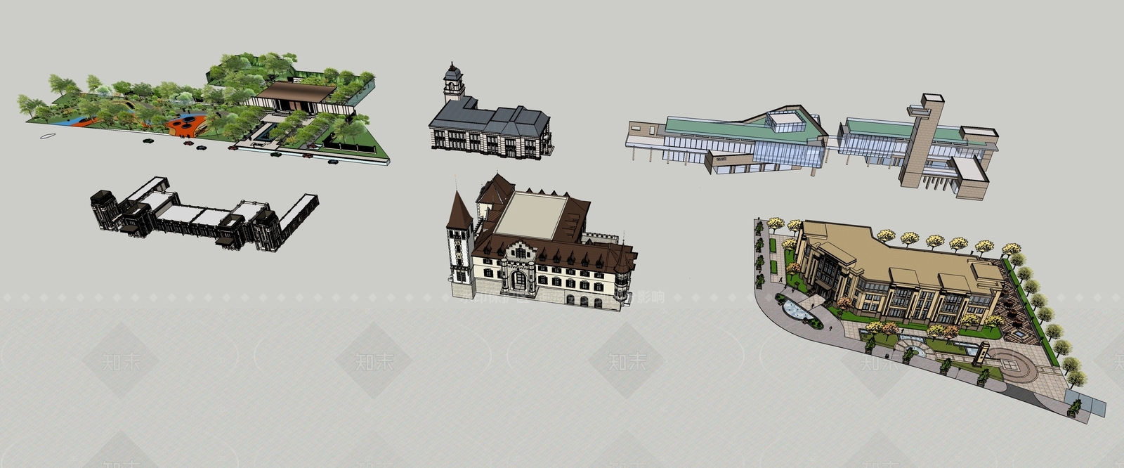 现代欧式售楼处建筑SU模型下载【ID:1205823231】