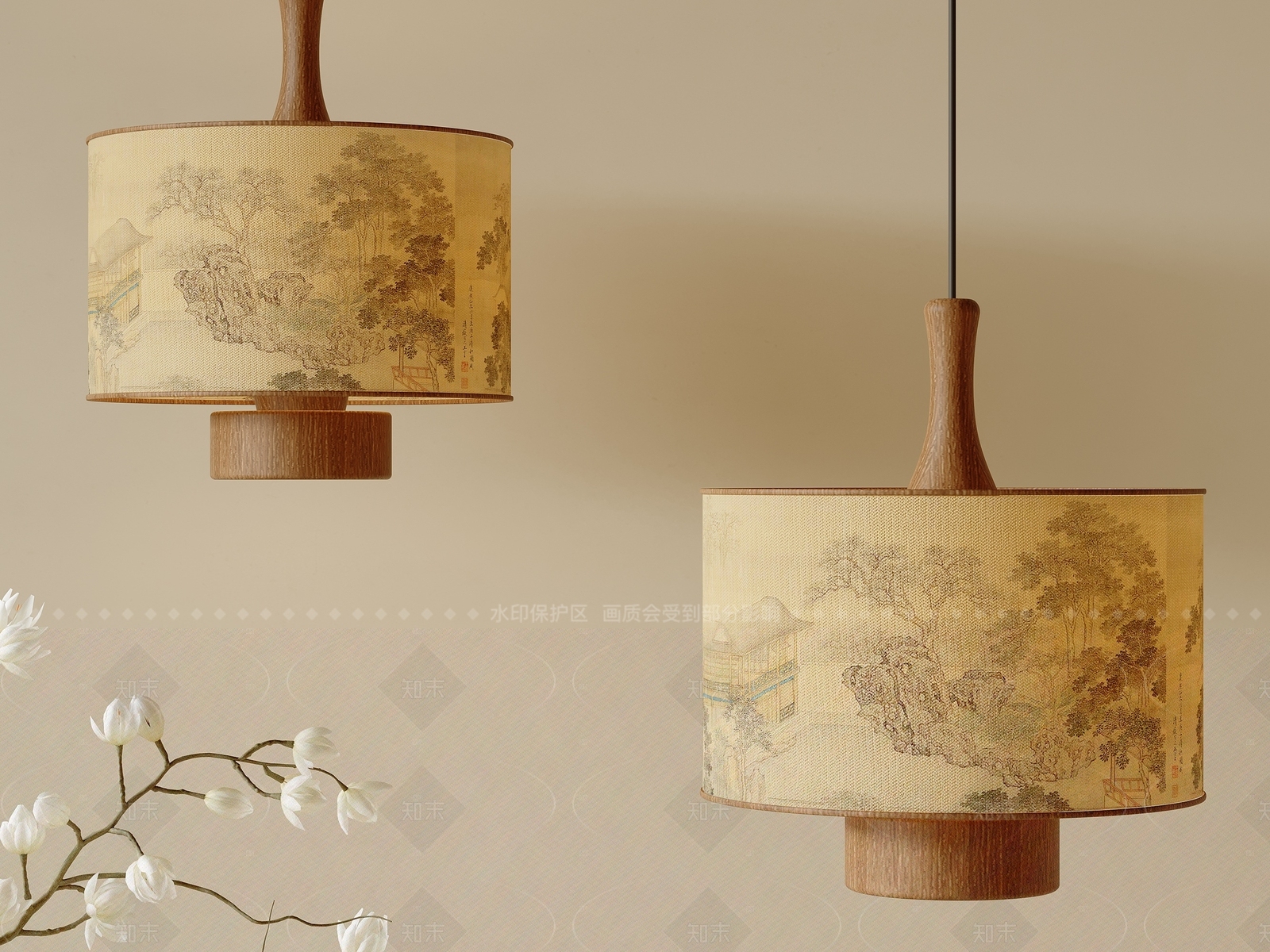 新中式现代卧室吊灯3D模型下载【ID:1205824633】