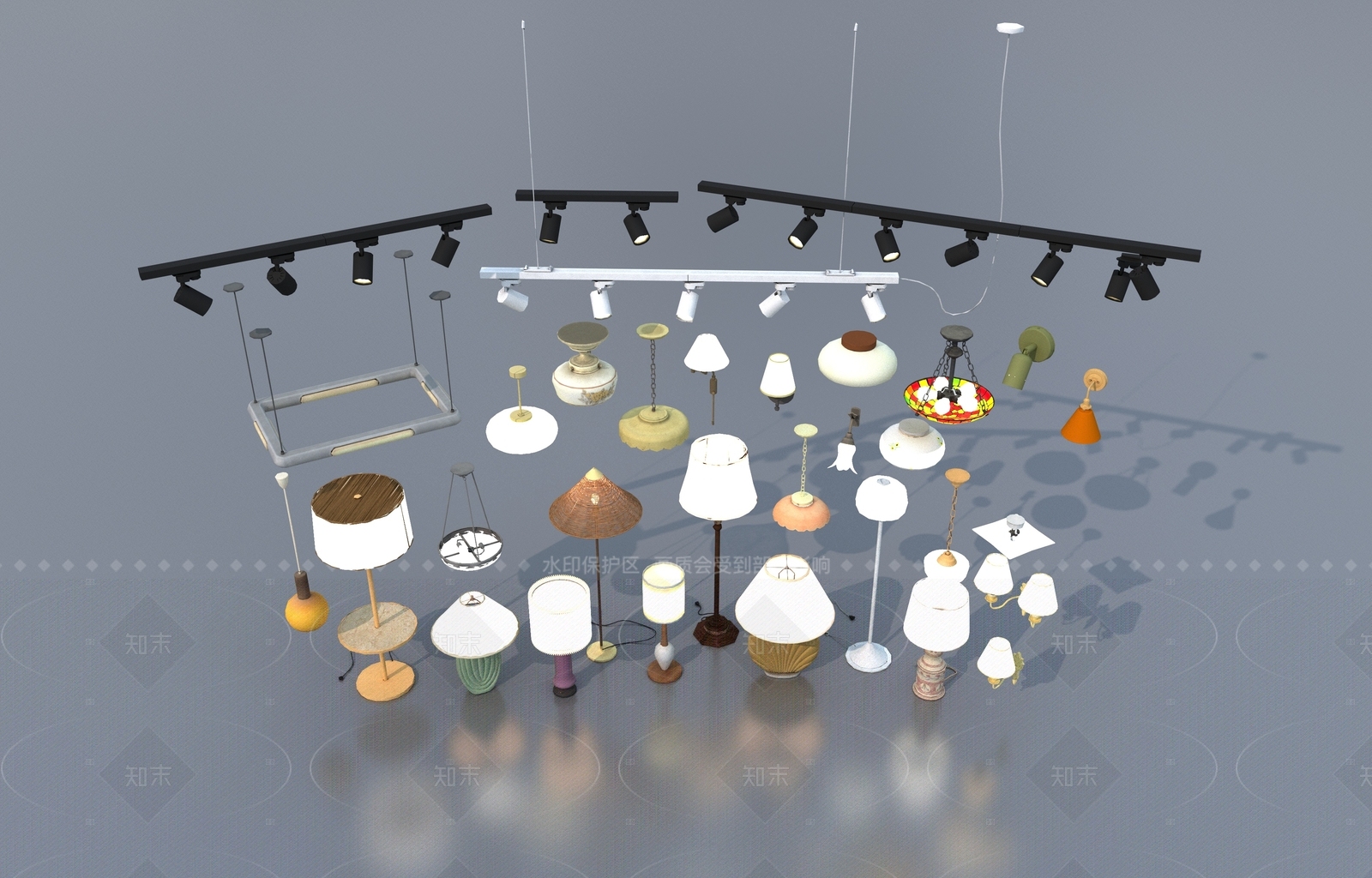 现代灯具组合3D模型下载【ID:1205825809】
