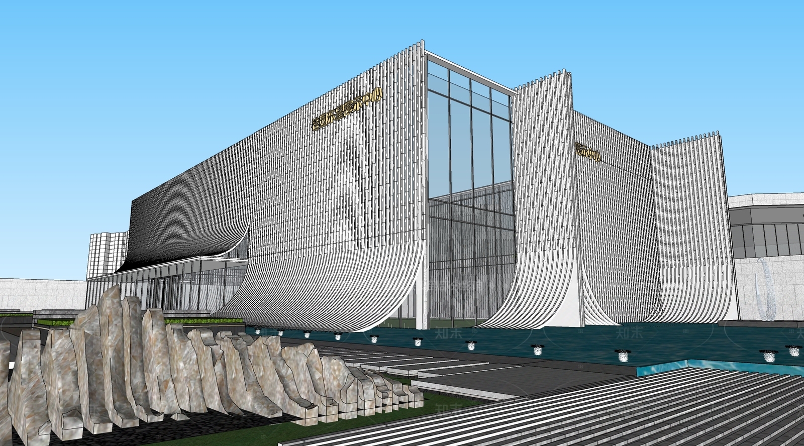 现代展览馆建筑SU模型下载【ID:1205826479】