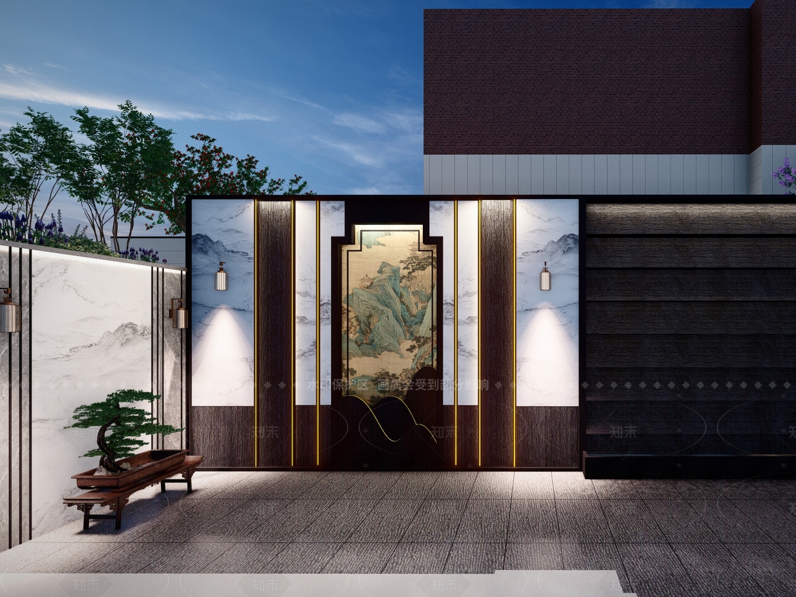 复古新中式别墅庭院SU模型下载【ID:1205867537】