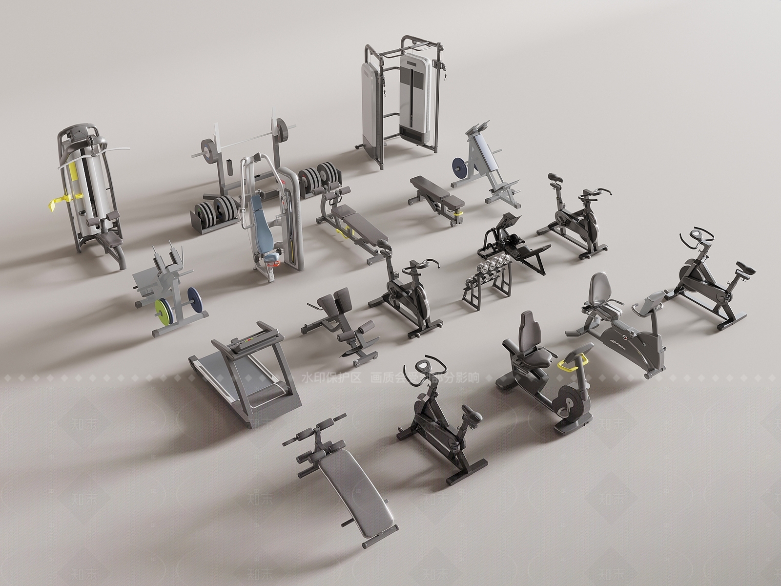 现代健身器材3D模型下载【ID:1205838841】