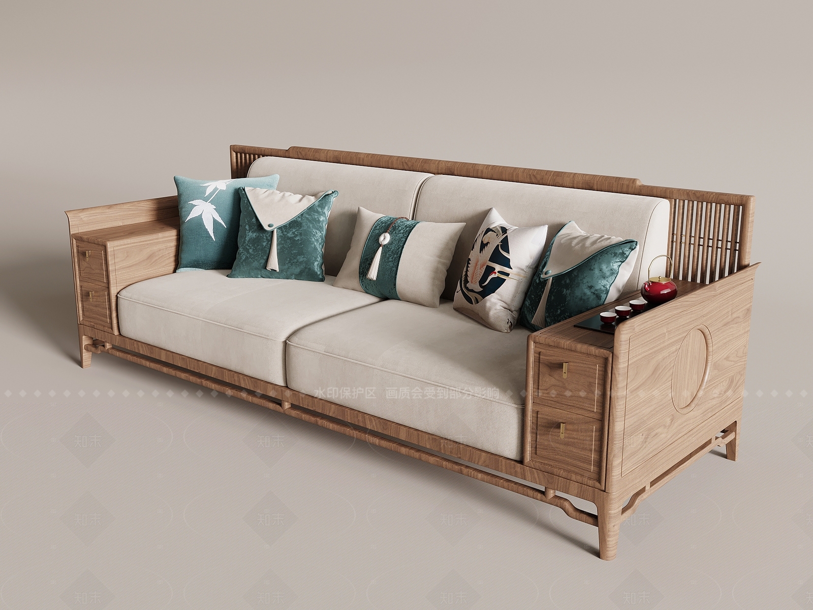 新中式多人沙发3D模型下载【ID:1205838986】