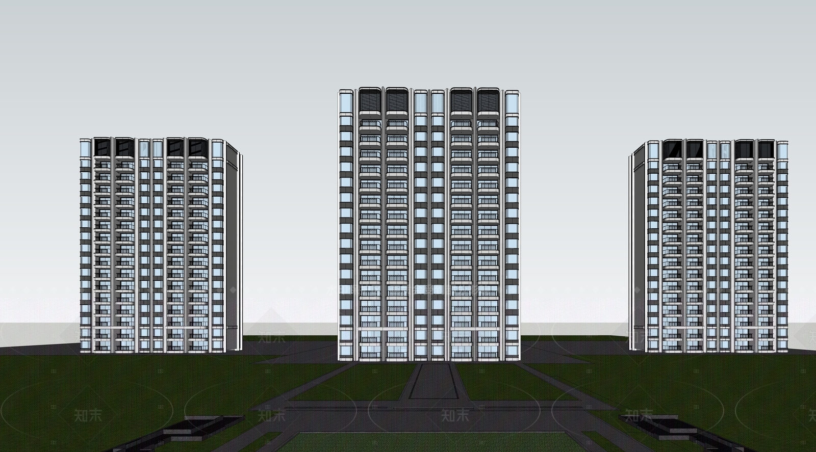现代高层住宅SU模型下载【ID:1205840456】