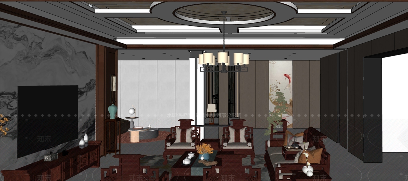 中式多人沙发罗汉床SU模型下载【ID:1227427055】