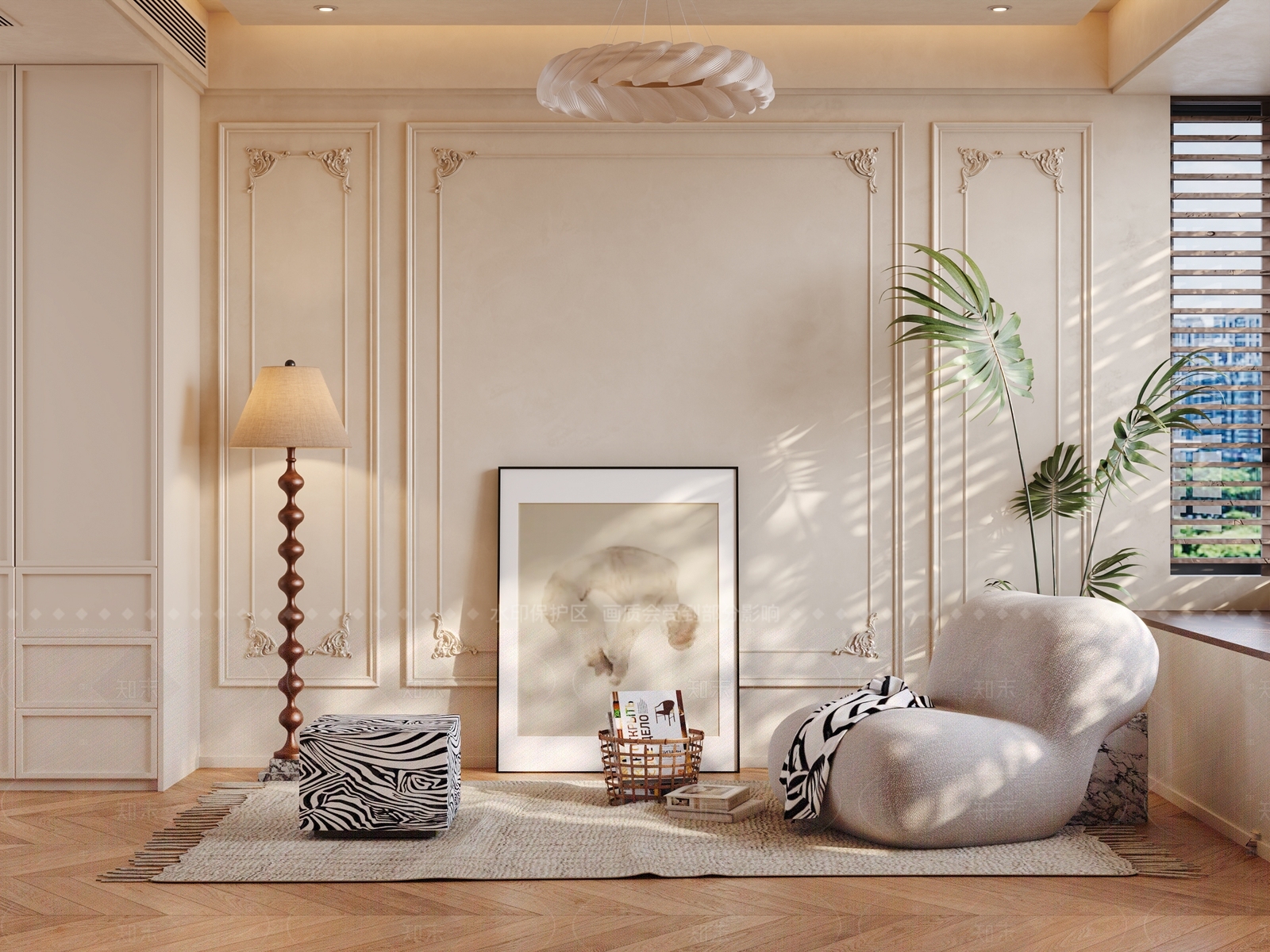 奶油北欧单人沙发3D模型下载【ID:1205842333】