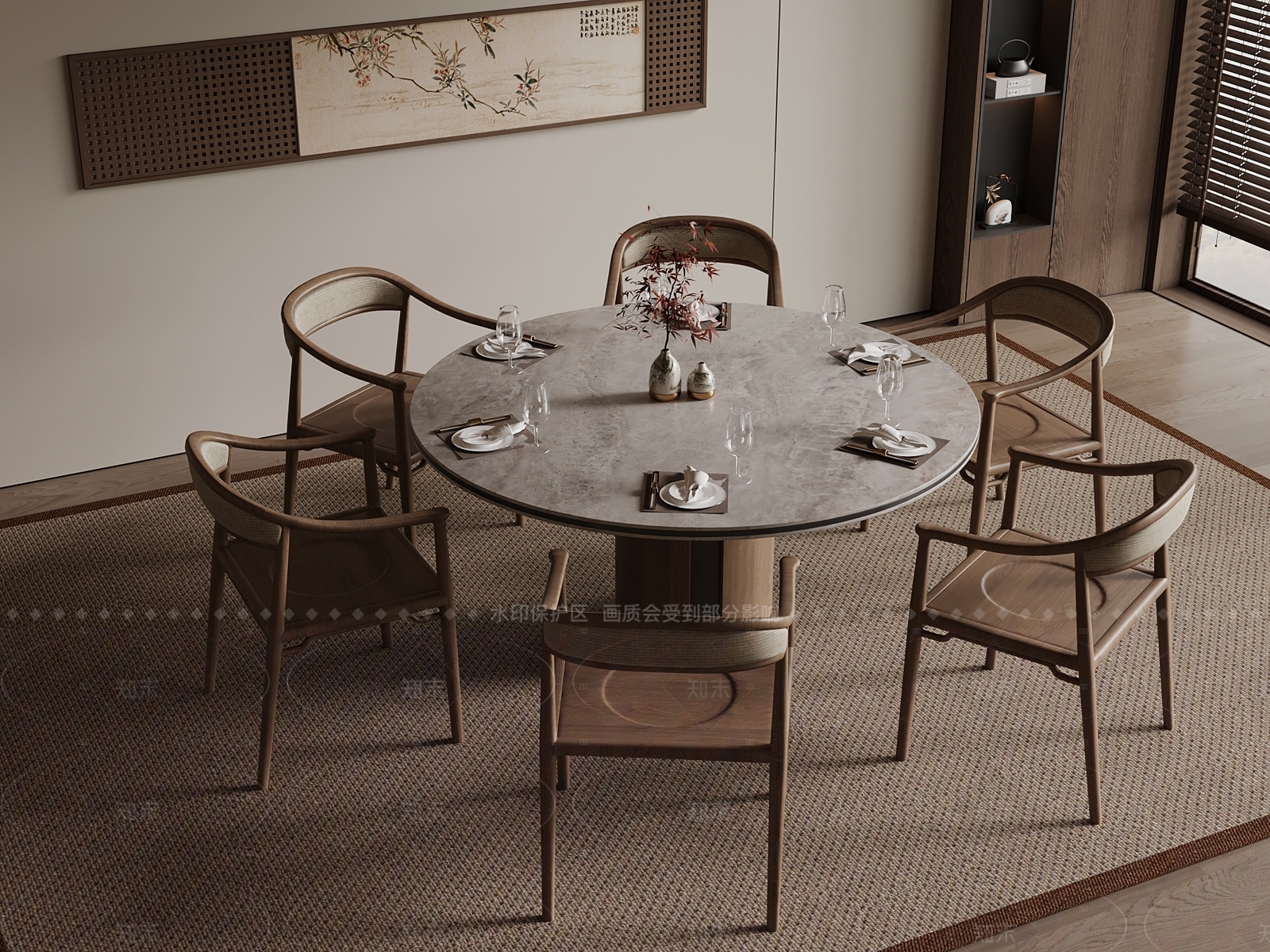 新中式餐桌椅SU模型下载【ID:1205842401】