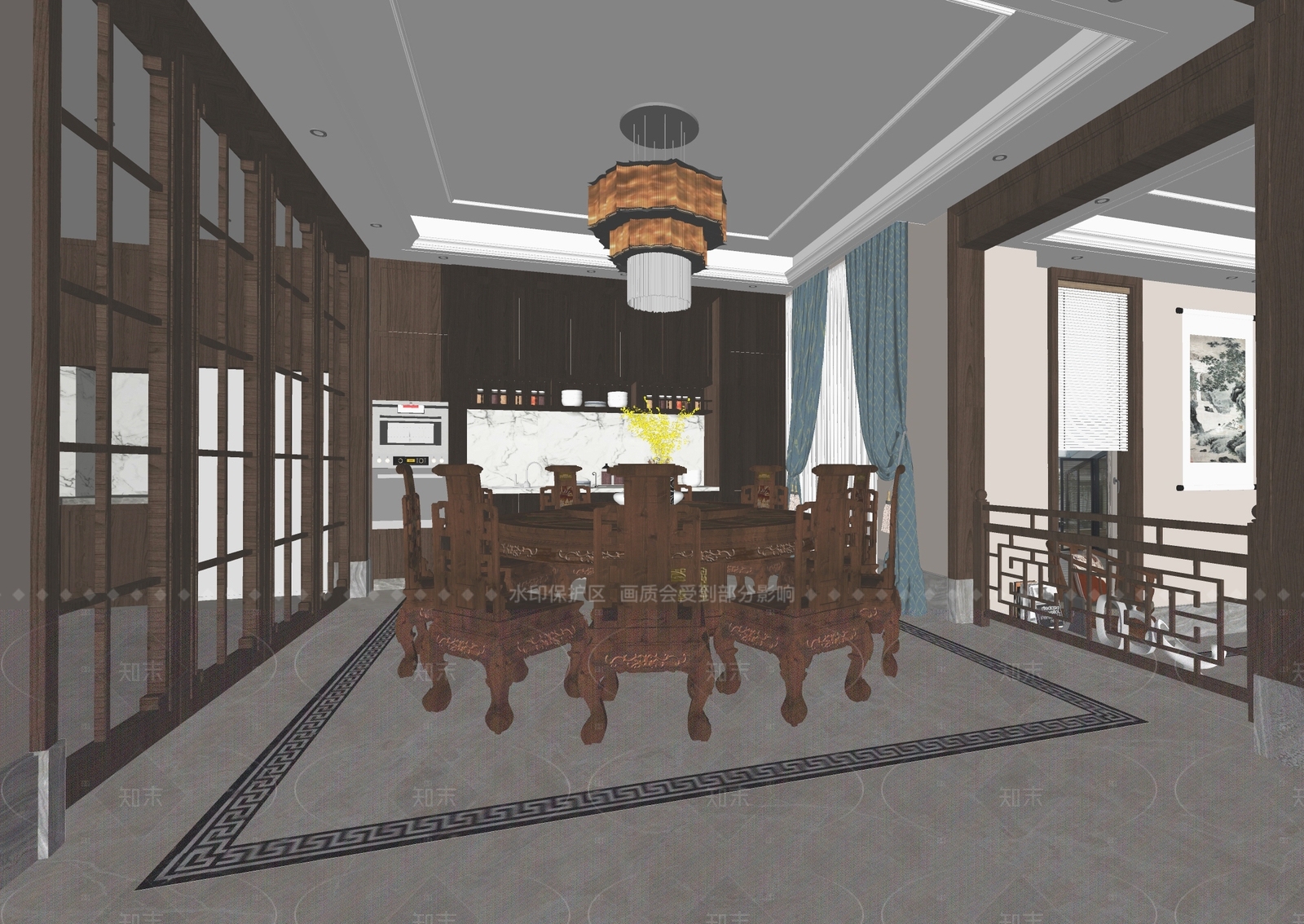 中式别墅餐厅SU模型下载【ID:1205847586】