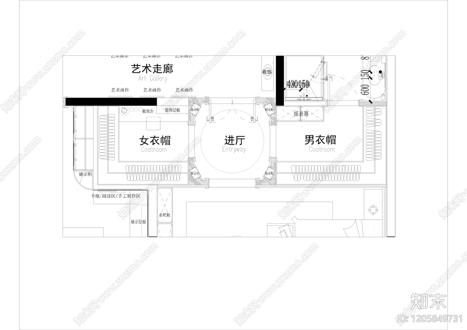法式衣帽间施工图下载【ID:1205849731】