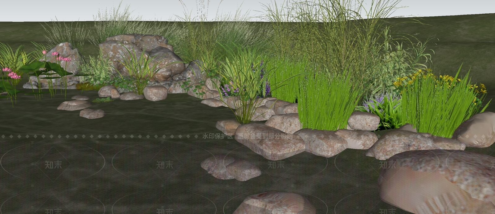 现代滨水景观SU模型下载【ID:1205855916】