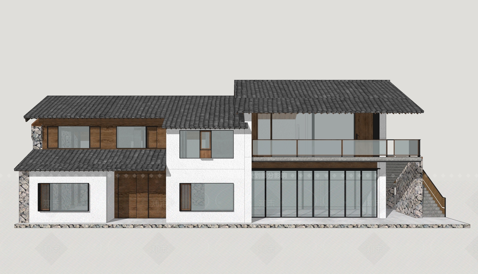新中式民宿建筑SU模型下载【ID:1205858470】