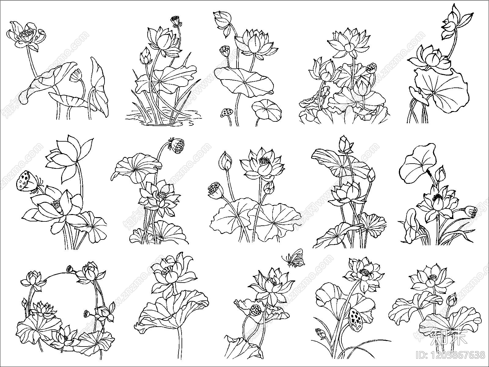 新中式花施工图下载【ID:1205867638】