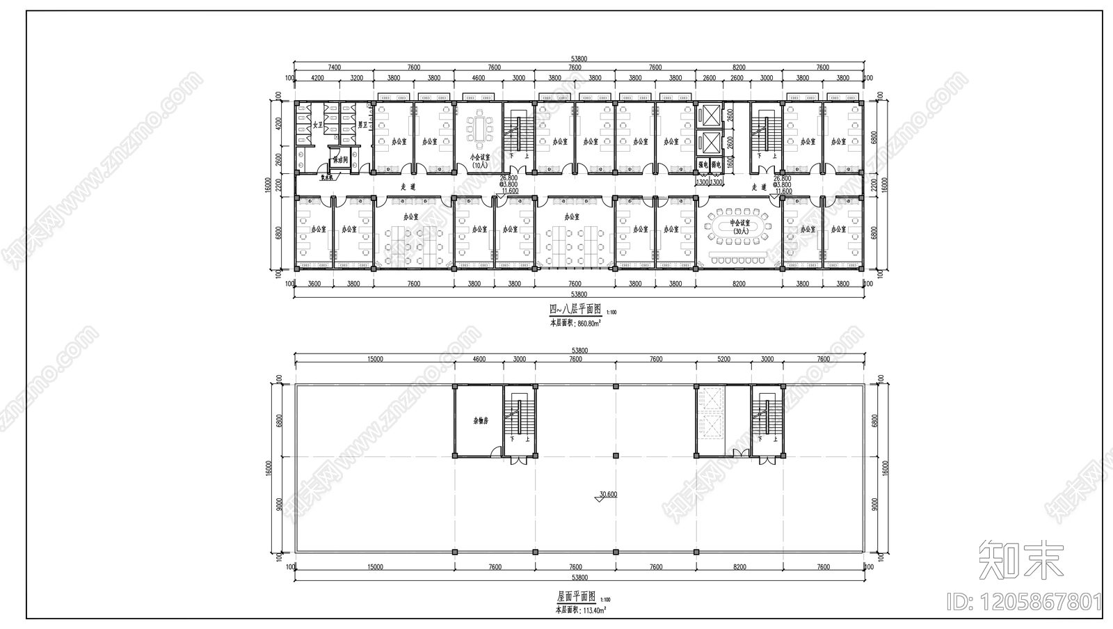 现代办公楼建筑cad施工图下载【ID:1205867801】