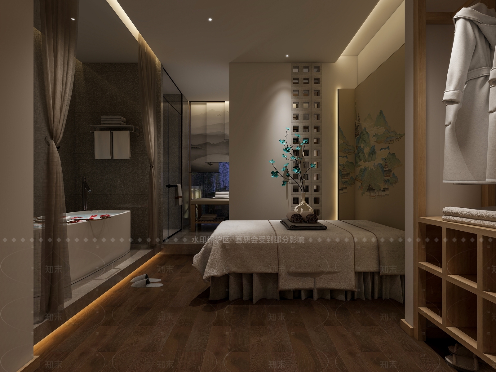 新中式原木足浴店3D模型下载【ID:1205872252】