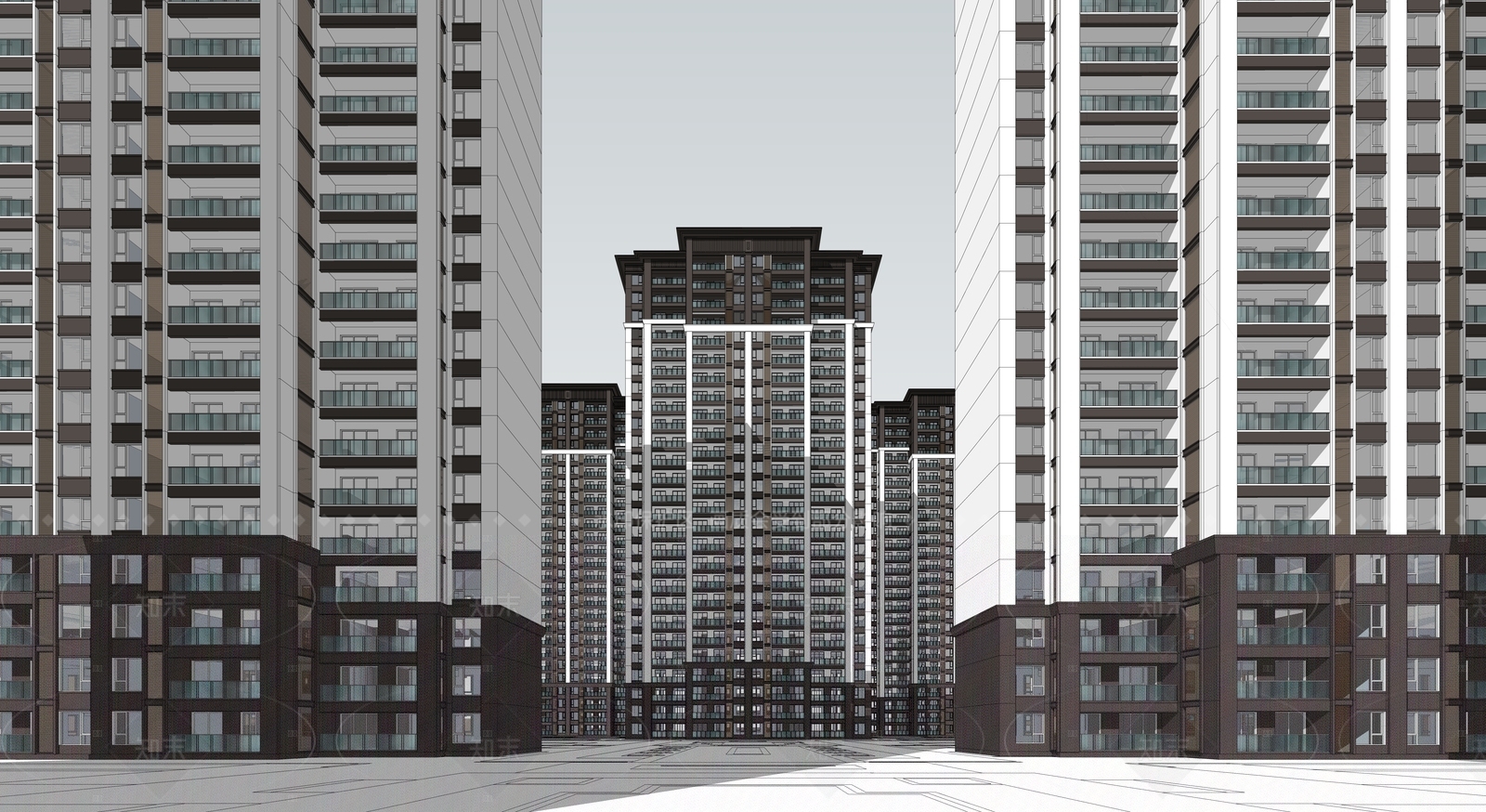 新中式高层住宅SU模型下载【ID:1205882290】