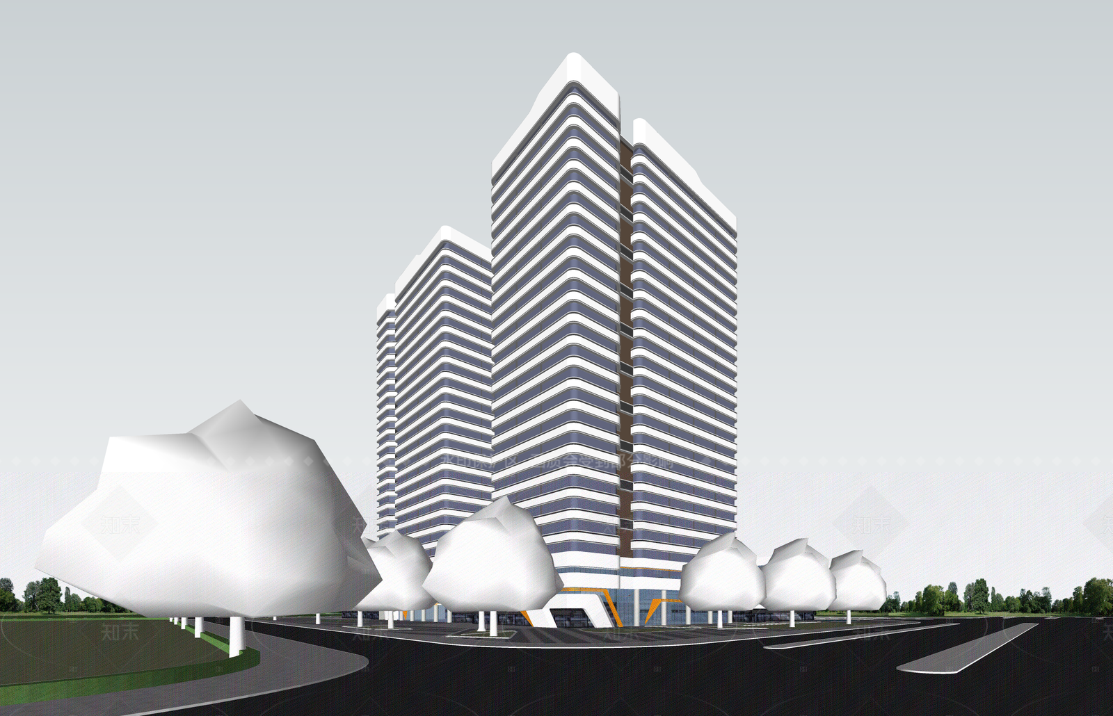 现代酒店建筑SU模型下载【ID:1205886469】