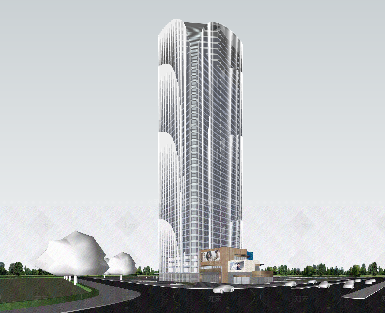 现代酒店建筑SU模型下载【ID:1205886804】
