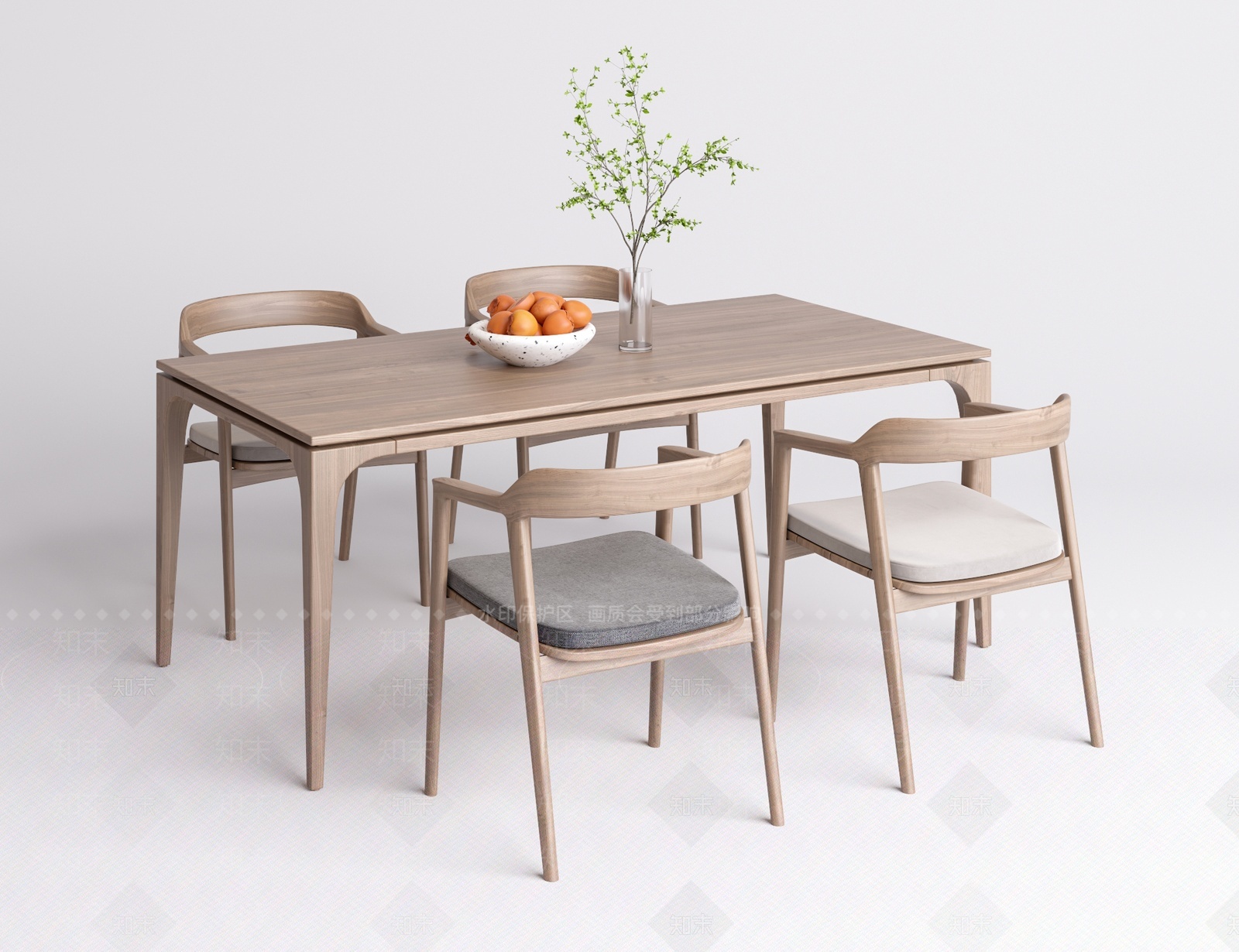北欧实木餐桌椅组合3D模型下载【ID:1205890921】