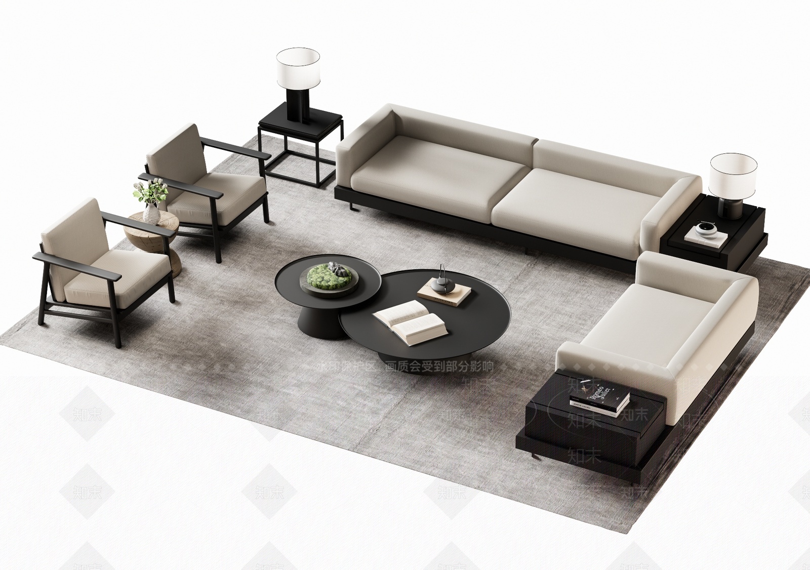 新中式沙发茶几组合3D模型下载【ID:1205892343】