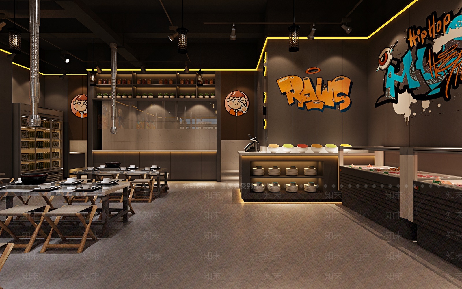 工业风烤肉店3D模型下载【ID:1205898495】
