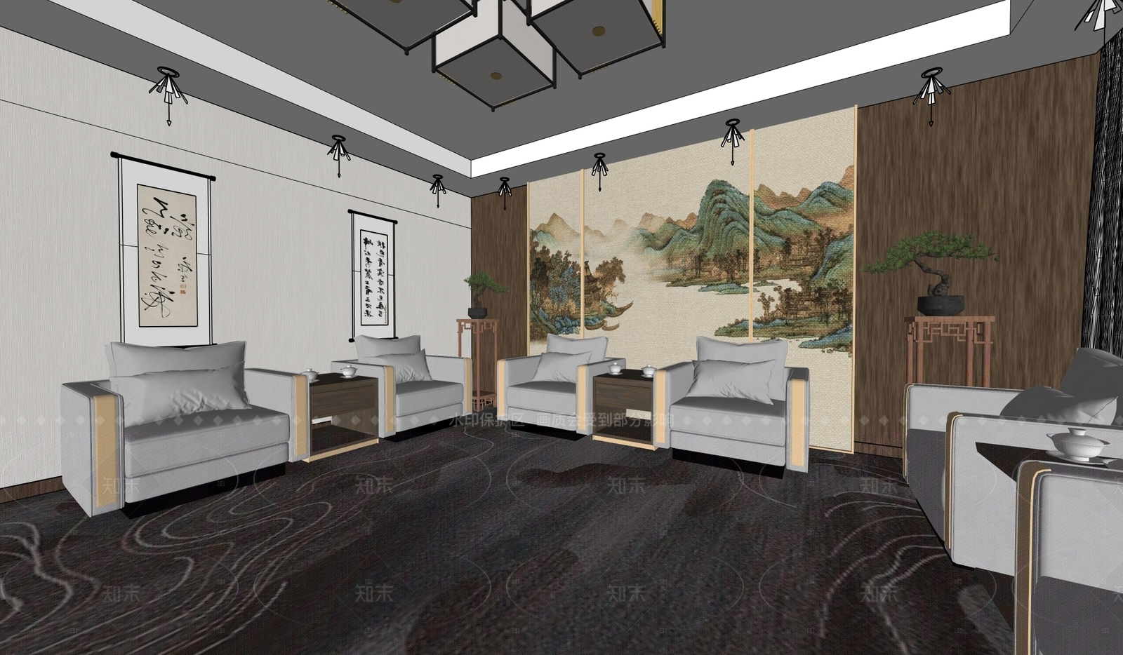 新中式其他学校空间SU模型下载【ID:1205898515】