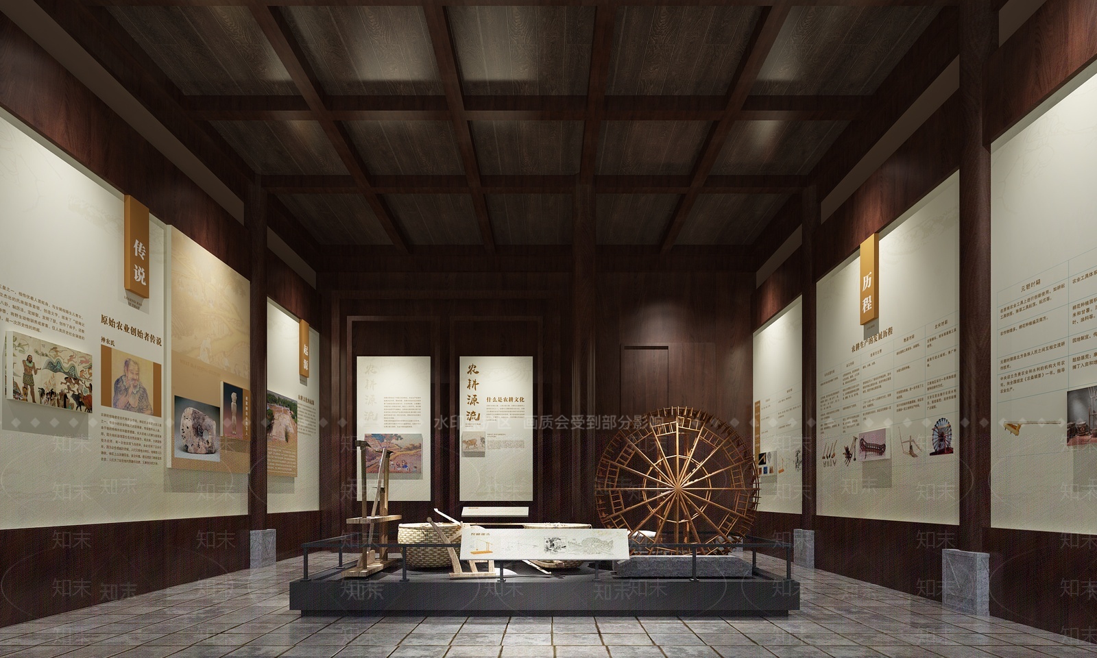 中式原木其他展厅3D模型下载【ID:1205900815】