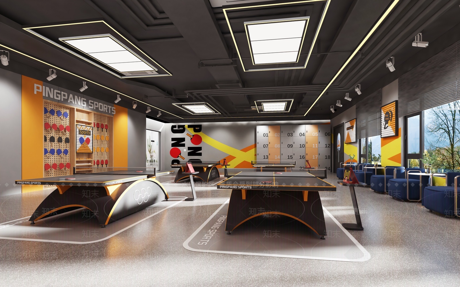 现代工业乒乓球室3D模型下载【ID:1205902547】