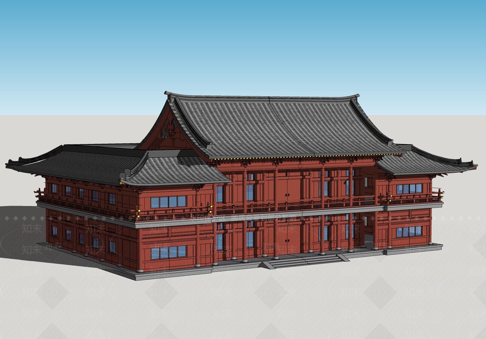 中式古建筑SU模型下载【ID:1205905183】