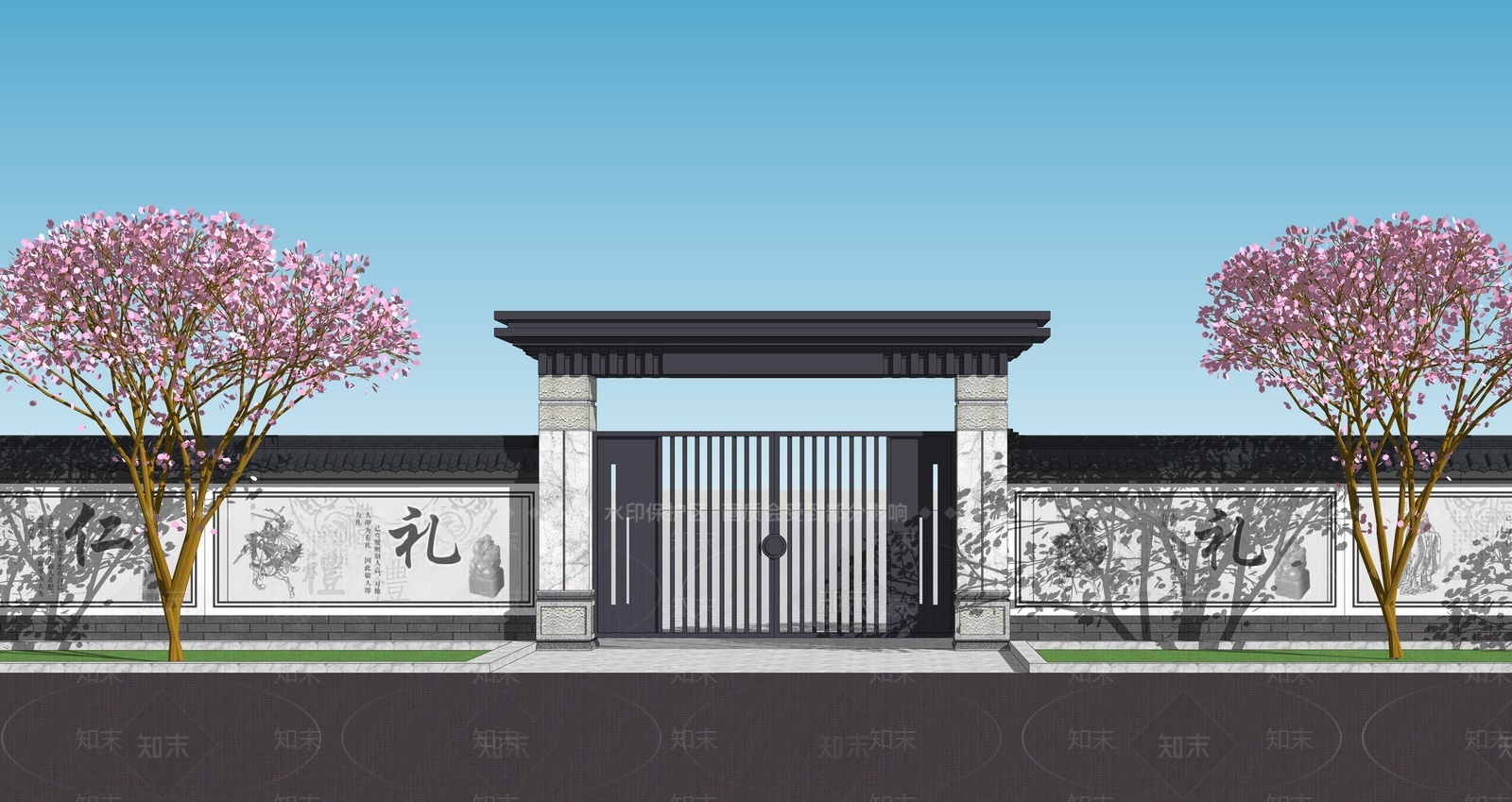 中式学校大门SU模型下载【ID:1205905286】