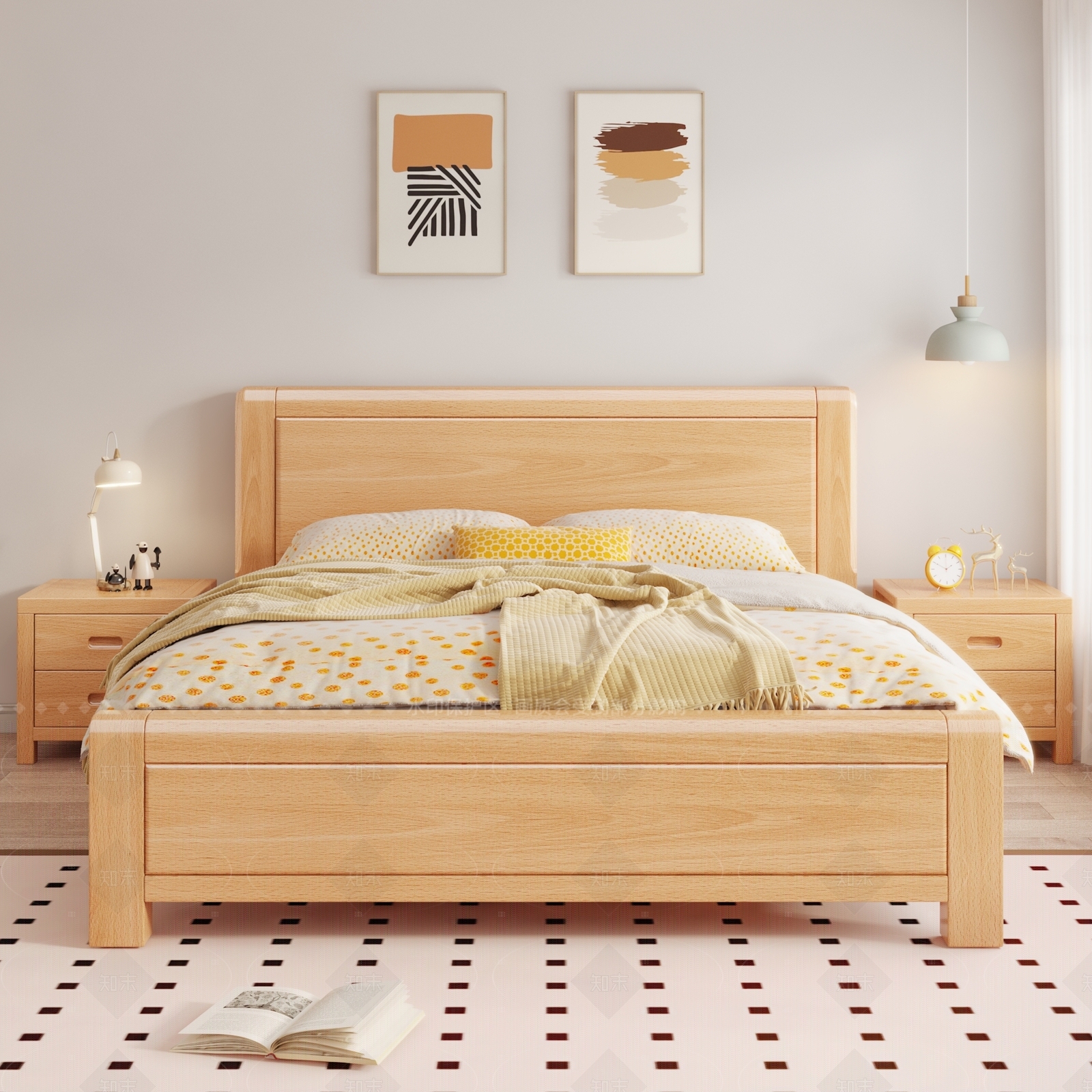 北欧原木家居卧室3D模型下载【ID:1205905337】